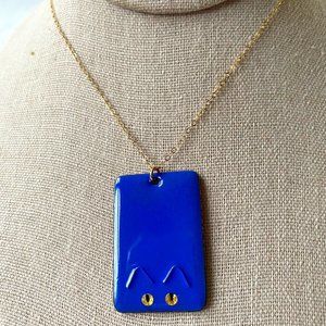 Artisan Enamel Dog Necklace in Blue and Gold by Eileen Lorenz